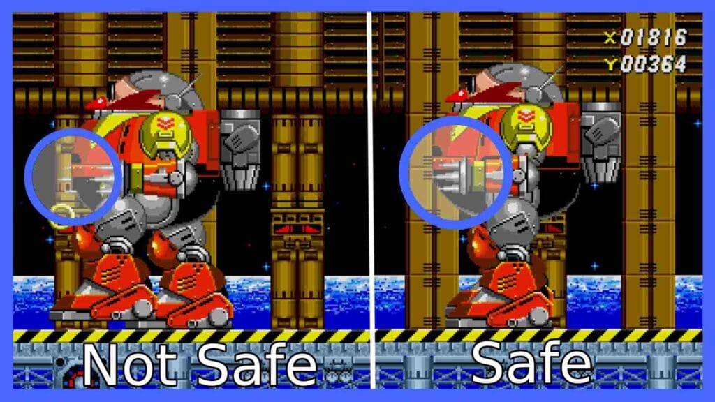 Image showing when it is and isn't safe to attack the Death Egg Robot.