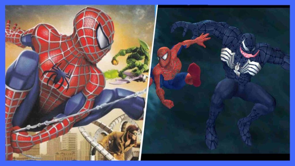 Image showing the cover art and a screenshot of Spider-Man Friend or Foe