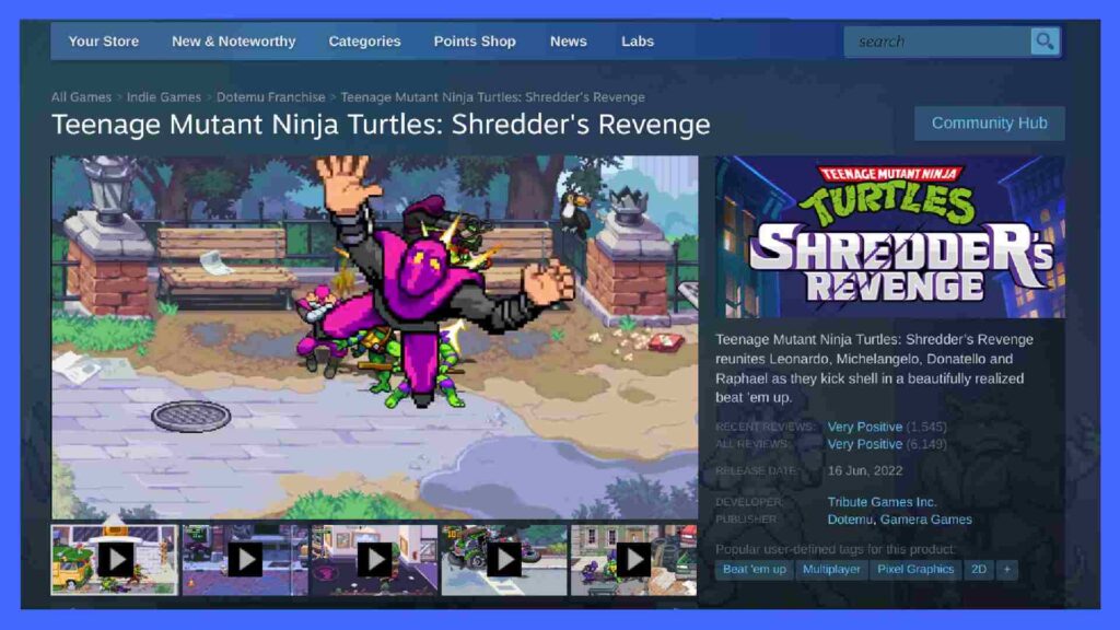 Image showing the Steam website where you can buy TMNT Shredder's Revenge.