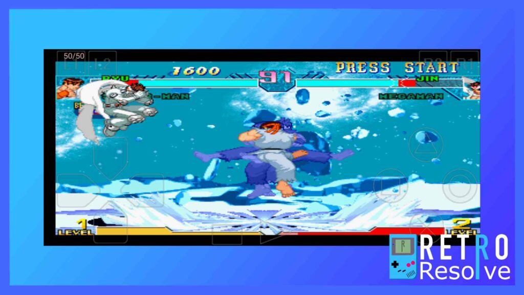 Image showing ePSXe running in widescreen mode. The game is Marvel vs Capcom for PS1.