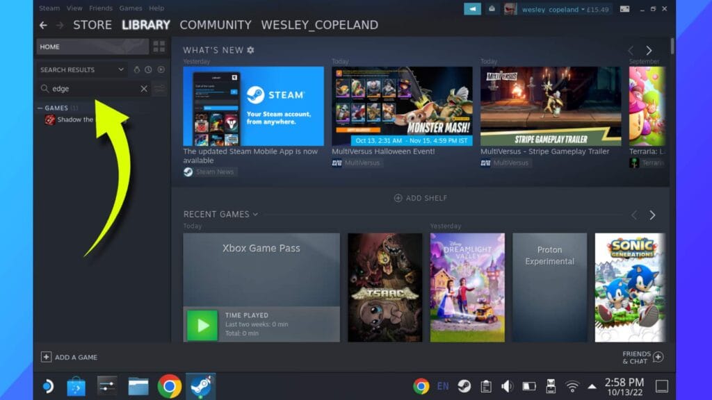 Image showing the Steam Library tab and where to search.