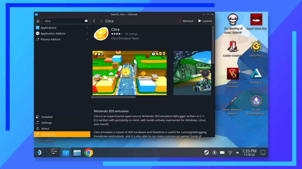 Image showing where to download Citra on the Steam Deck