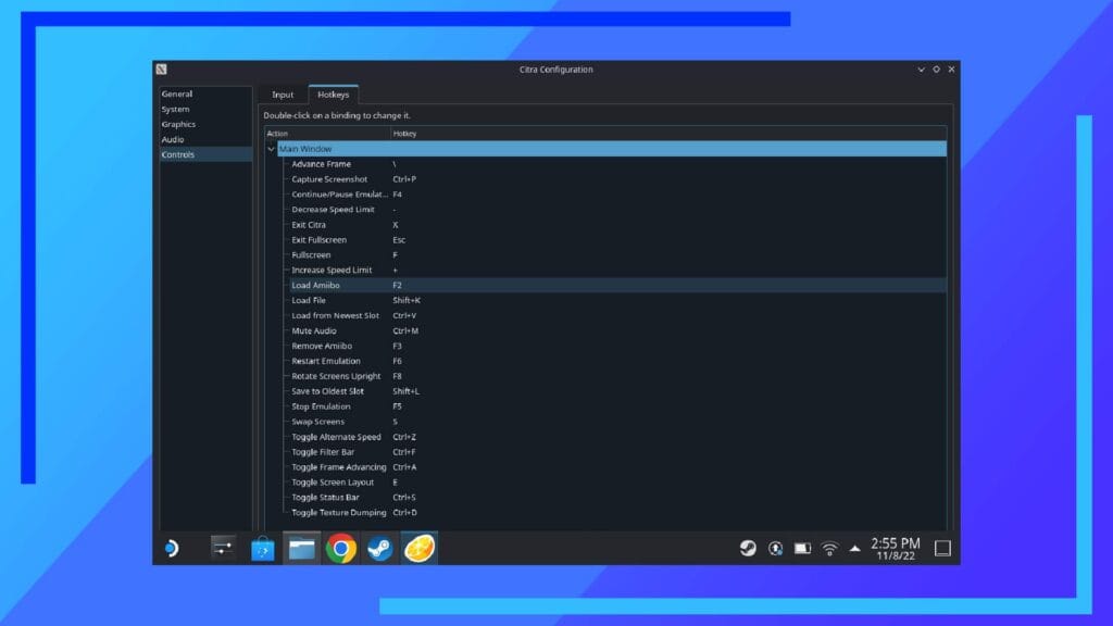 Image showing the different configuration options for Citra on Steam Deck 