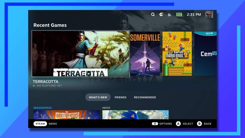 Image showing the main Steam Deck homepage