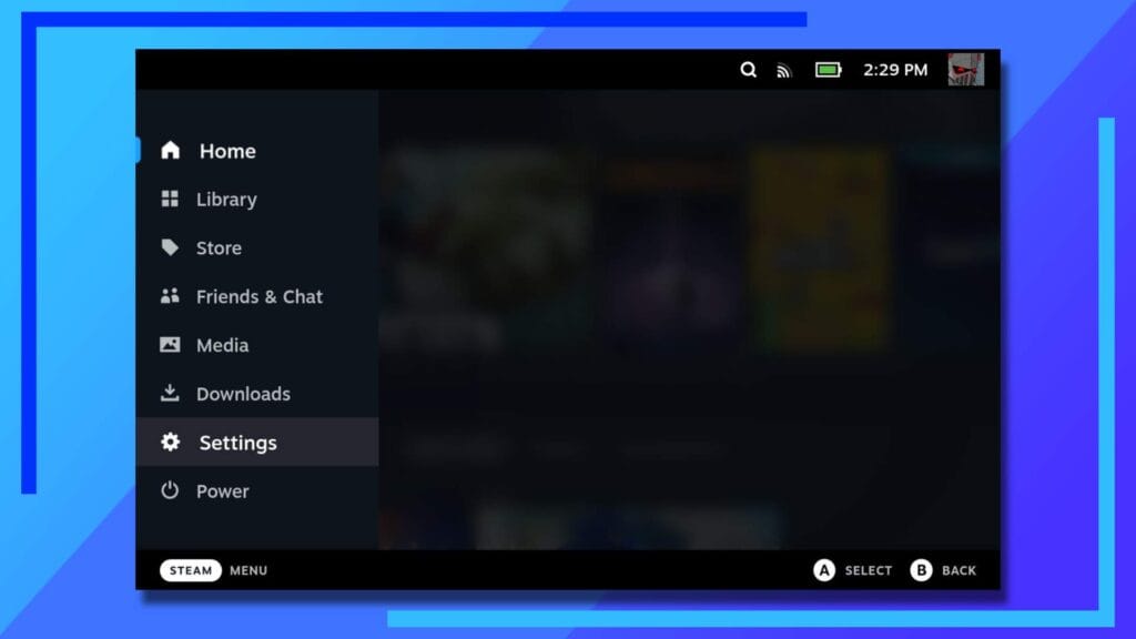 Image showing where to click in the Steam menu