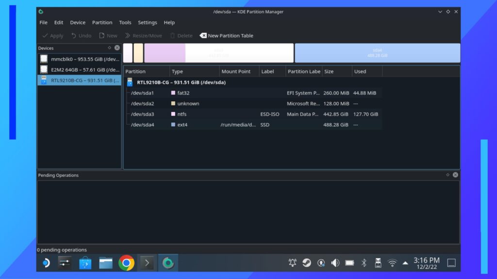 KDE Partition Manager on Steam Deck
