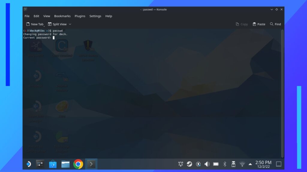 The passwd command in Konsole on Steam Deck