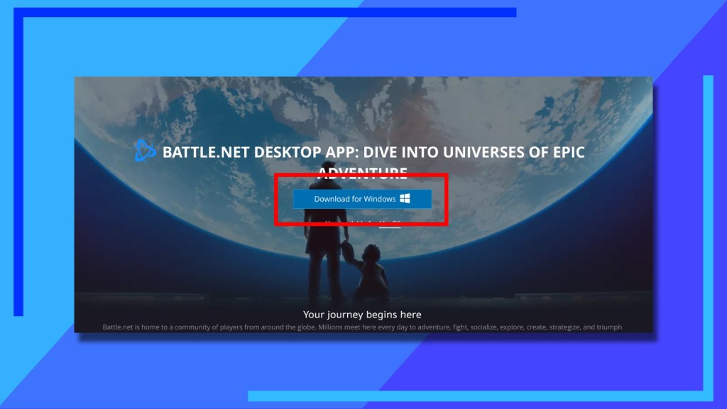 Screenshot of the Battle.net homepage showing users where to click.