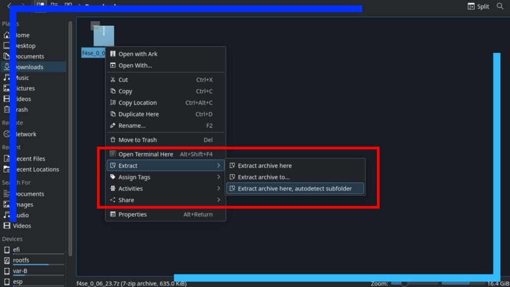 How to extract the folder on Steam Deck.