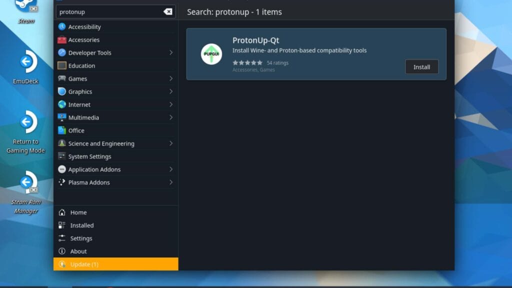 ProtonUp-QT on the Steam Deck Discover store.