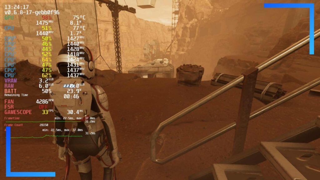 Screenshot of Deliver Us Mars with the Steam overlay turned on to show different stats.