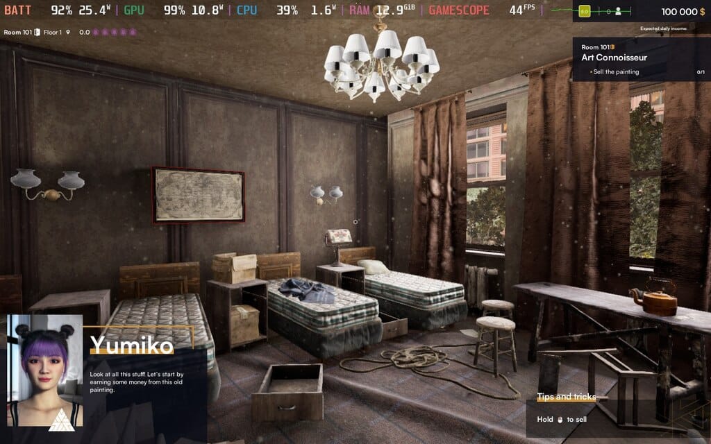 Screenshot from Hotel Renovator showing a dilapidated room.