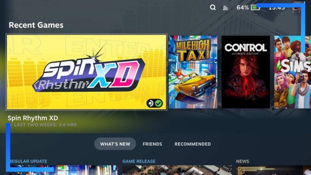 Screenshot showing the main Steam Deck homepage in gaming mode.