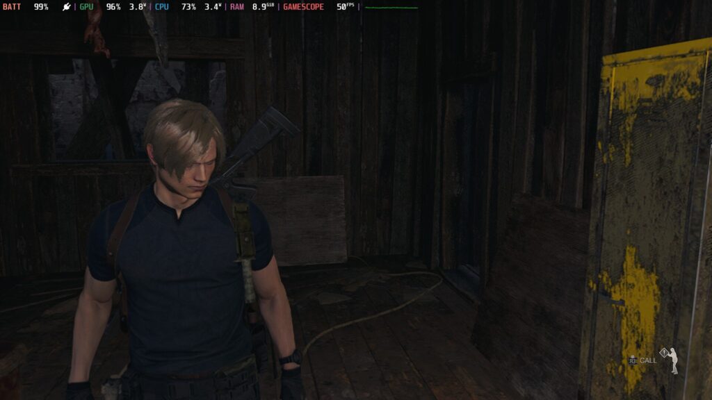 Screenshot of Resident Evil 4 on Steam Deck showing Leon from the front.