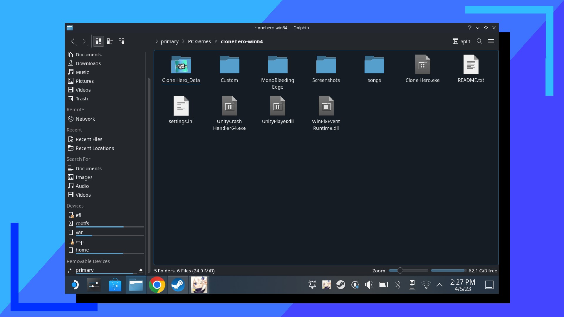 Screenshot of the Dolphin File Explorer on Steam Deck. 