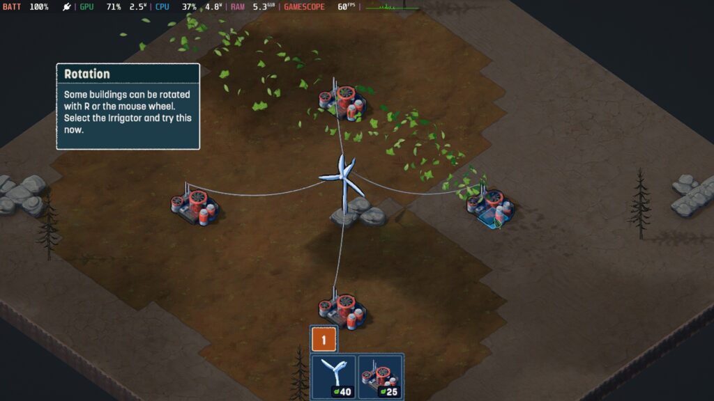 Screenshot showing a wasteland with devices hooked up to restart plantlife.