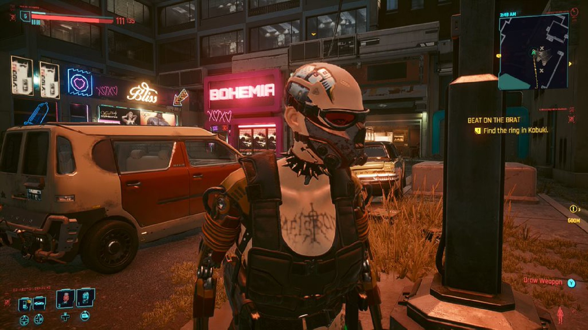 Close up screenshot from Cyberpunk 2077 on ASUS ROG Ally showing a enemy who is white and has modified their body with robotics.