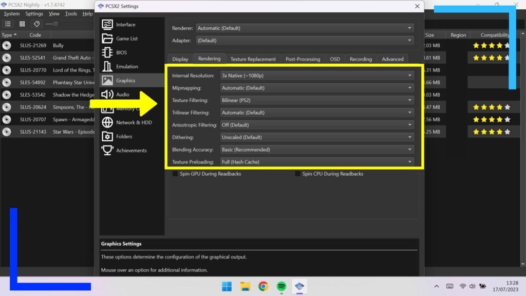 Another screenshot of my PCSX2 settings explained in the article.