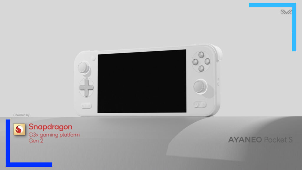 Promo shot of the white AYANEO Pocket S with a black screen.