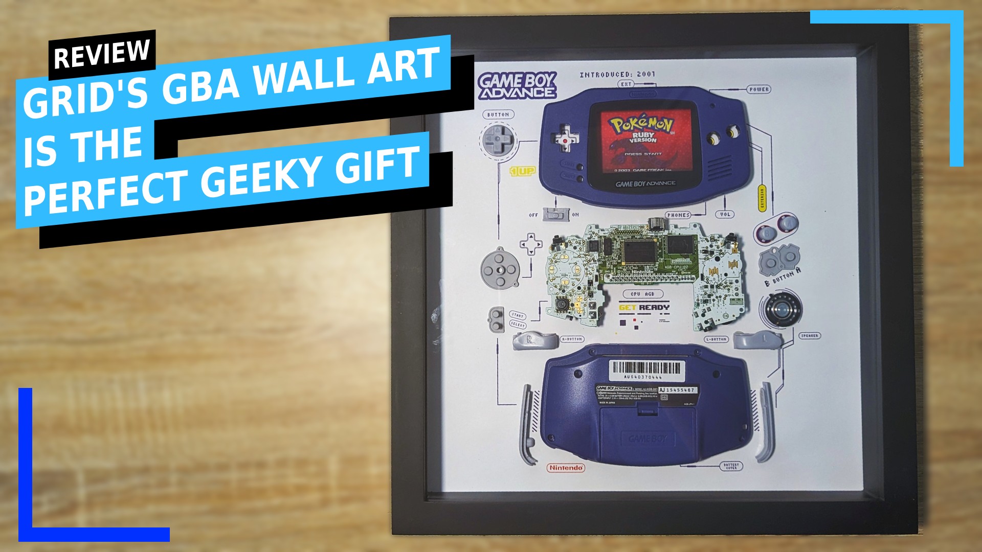 Text reads: Review, Grid's GBA Wall Art Is the Perfect Geeky Gift.