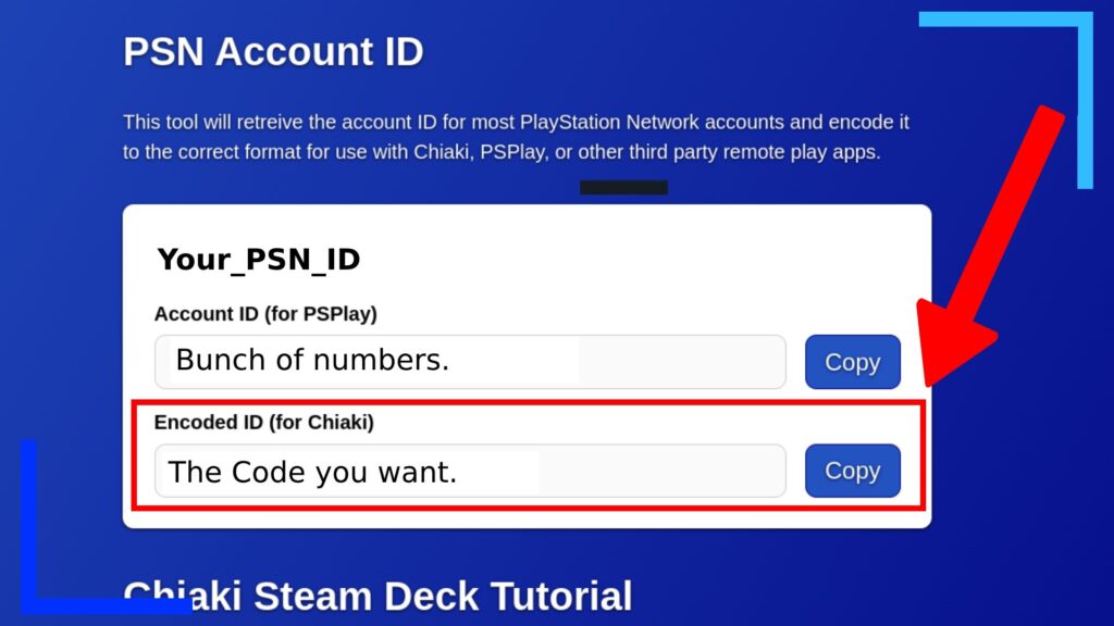 Another screenshot of the website mentioned with a red arrow and box pointing to the area discussed. Text had been edited to be more beneficial, and now says "Bunch of numbers" and "The code you want."