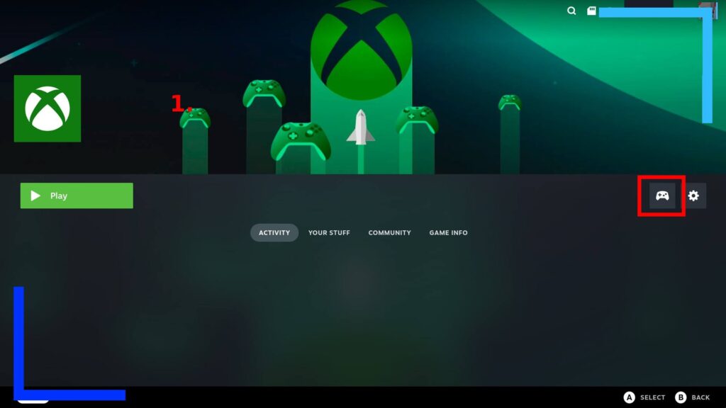 The main xCloud launcher screen with a red box over the controller icon.