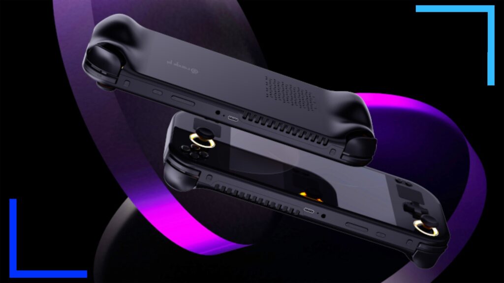 The black Orange Pi Neo angled from the front and the back on a black and purple background.