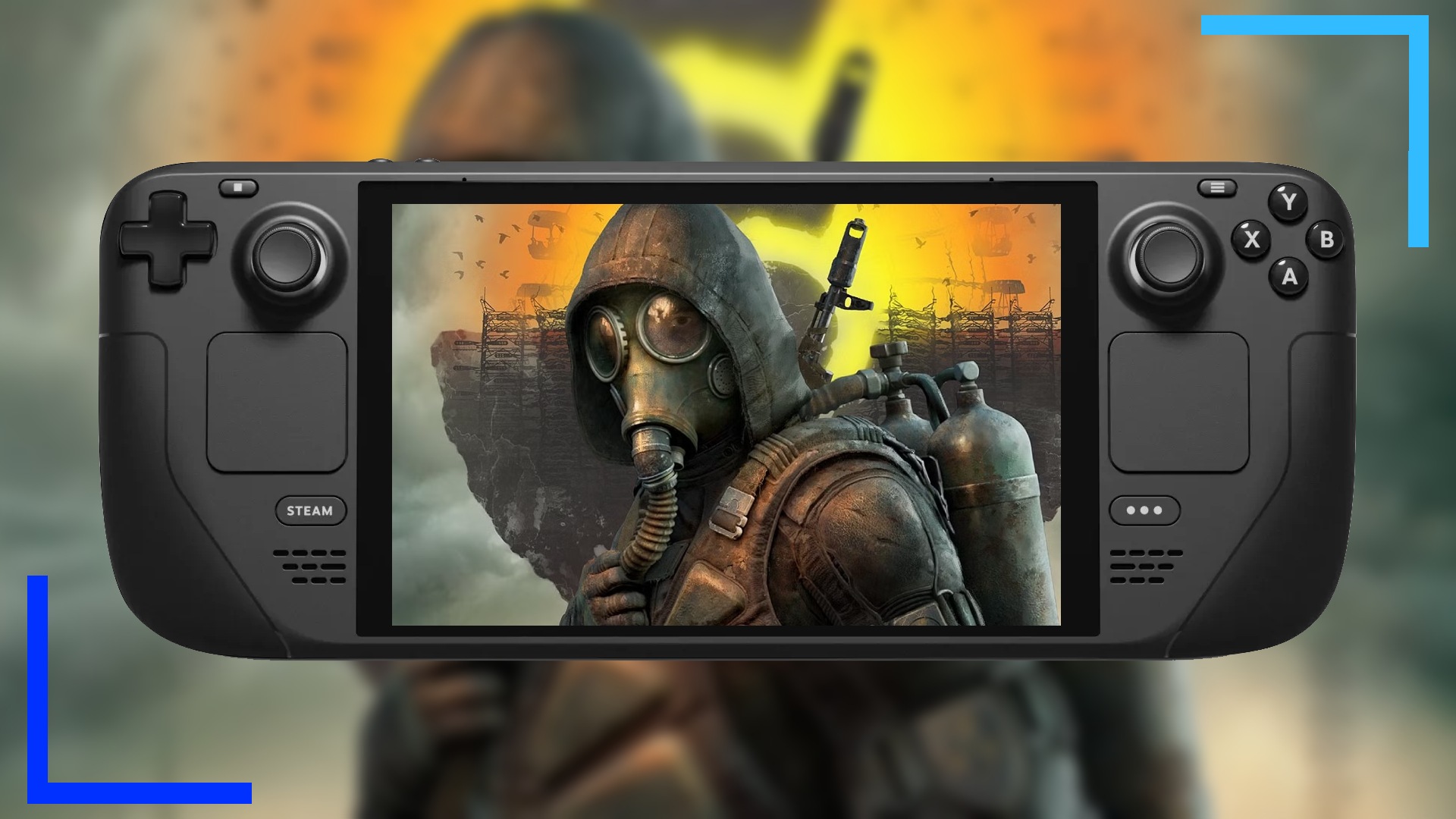 The Stalker 2 main artwork superimposed onto a Steam Deck.