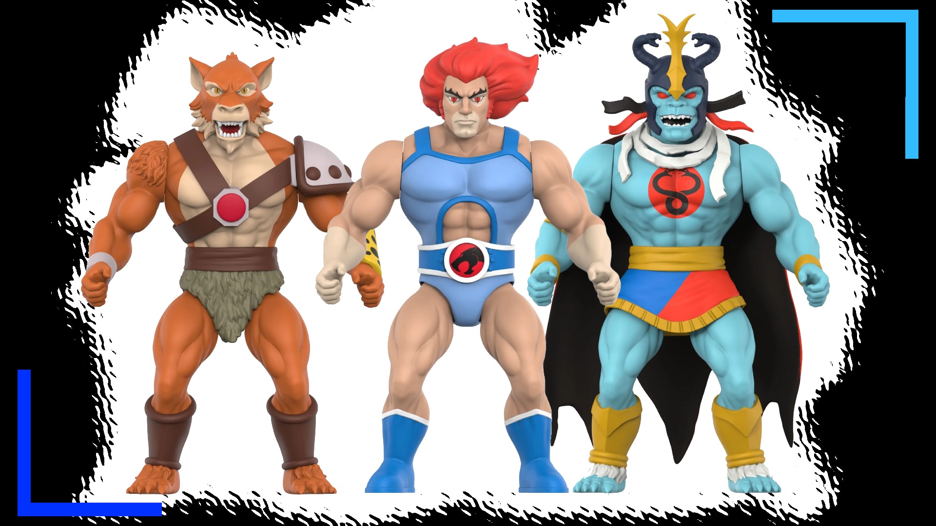 Jackalman, Lion-O, and Mumm-Ra from the Super7 ThunderCats Vintage toyline.